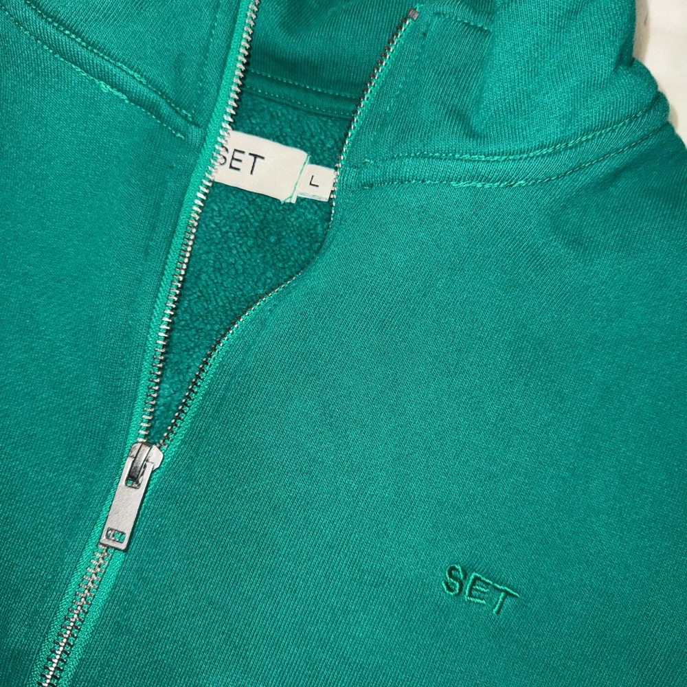 SET Active Palm Emerald Green Half Zip Sweatshirt Short and Jogger Set Large - Picture 3 of 11